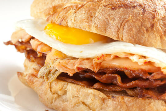 Kimchee, bacon, and egg sandwich