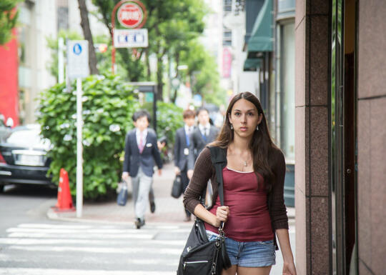 Allison walking in Ginza
