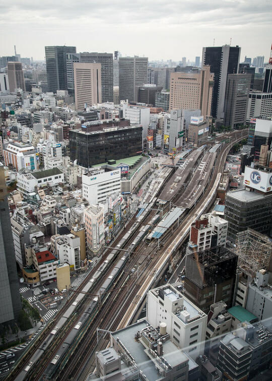 View of the train tracks from the hotel