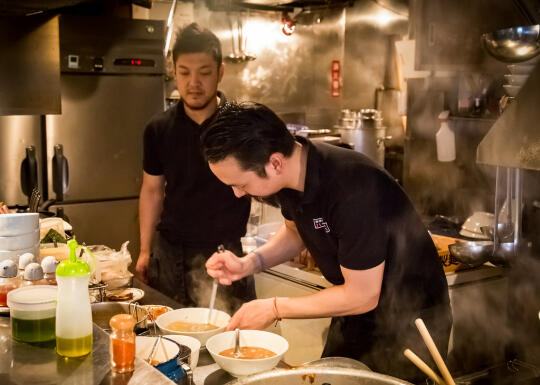 Boom and Keizo making ramen at Bassanova