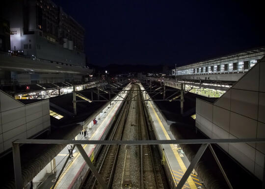 Shinkensen tracks at night