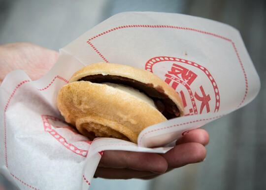 Wafer cookies filled with red bean paste and ice cream