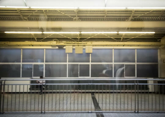 View of an empty platform from the train