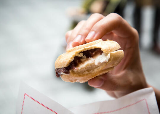 Wafer cookie with a bite taken out of it