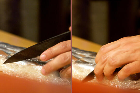 Preparing the Sanma Oshizushi