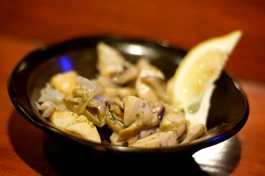 Sauteed Geoduck with Mushrooms, sauteed with aonori butter with bonito flakes