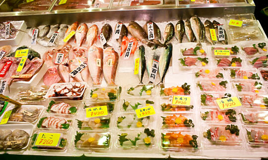 Sashimi display at Nishiki Market