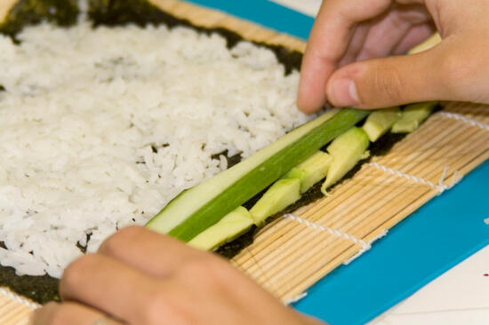 Placing the fillings on the nori