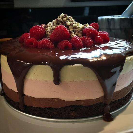 Raspberry chocolate mousse cake