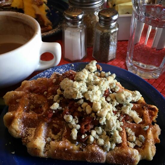 Bacon and blue cheese waffle