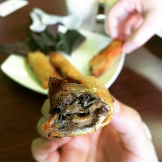 Egg roll with snail meat