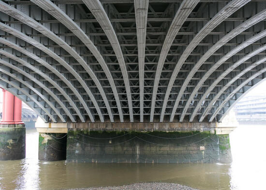 The underside of a bridge