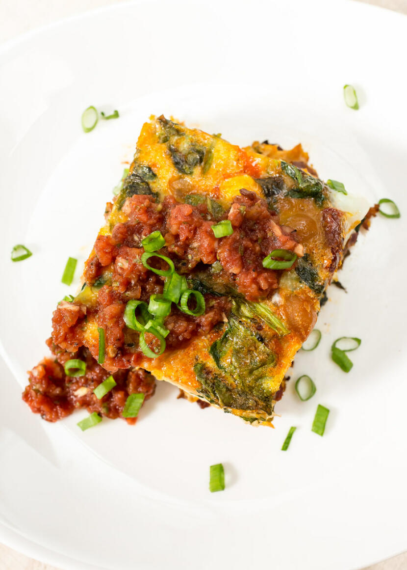 spinach, chorizo, and chickpea frittata