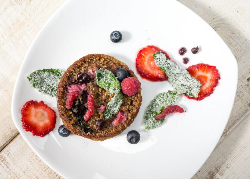 bran muffin top with fruit