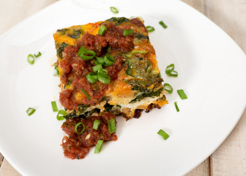 spinach, chorizo, and chickpea frittata