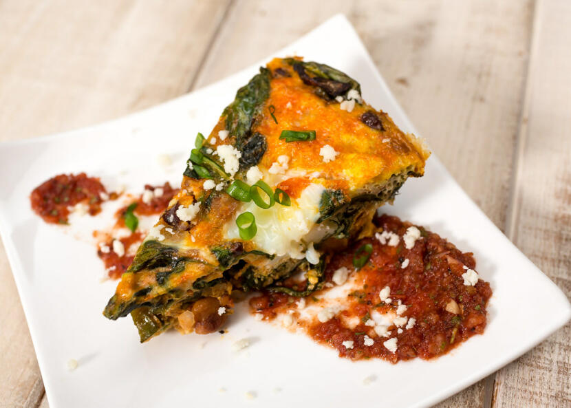 spinach, chorizo, and chickpea frittata